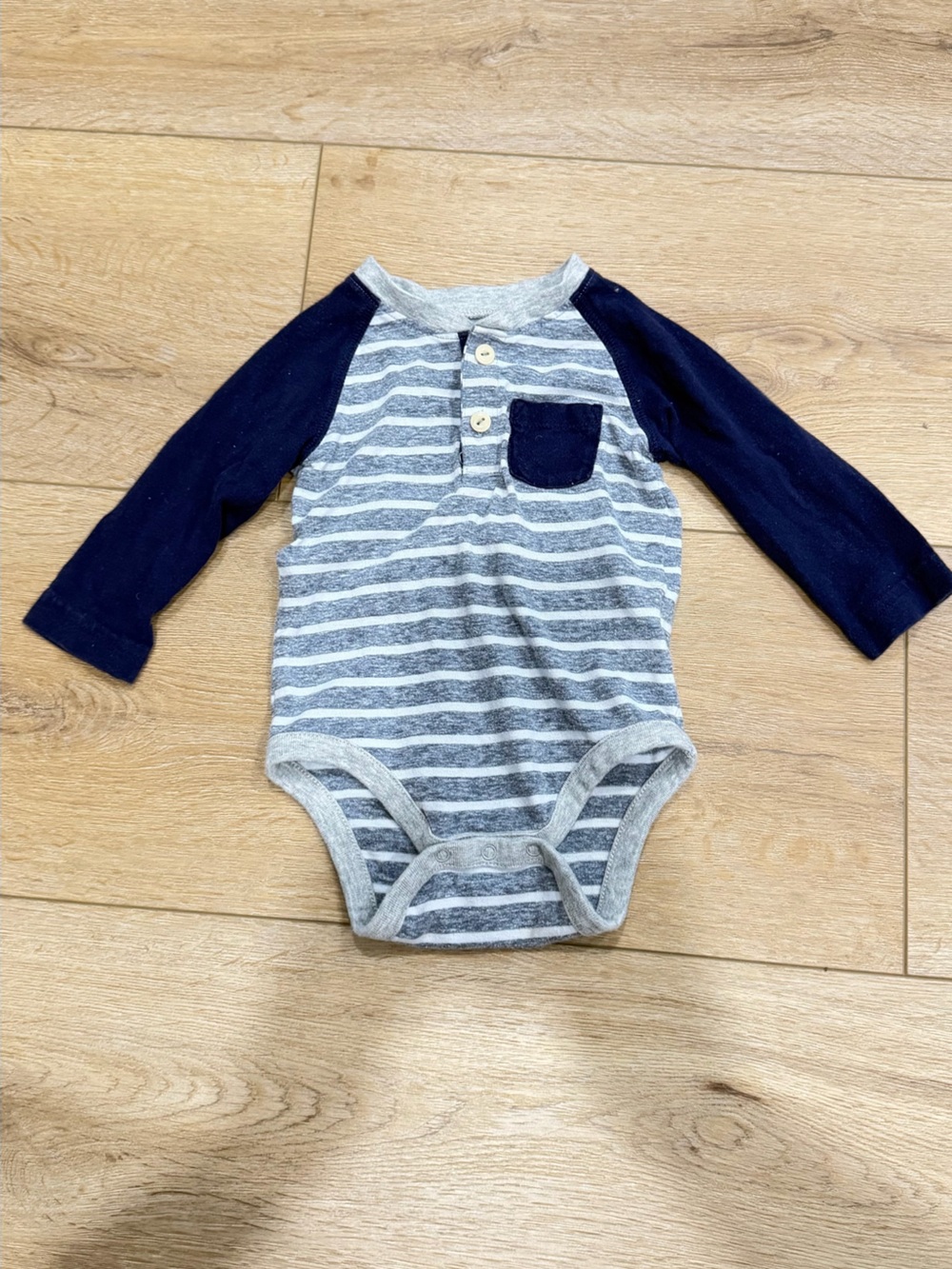 GAP Gray & Navy Striped Long-Sleeve Baby One-Piece